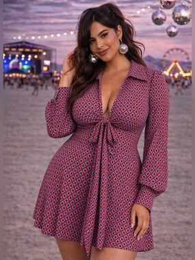 🔥5/$35🔥 Free People Retro Diamond Print Dress | Size M